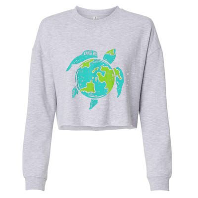 Earth Day Sea Turtle Save The Planet Cute Cropped Pullover Crew