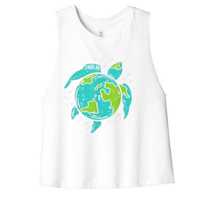 Earth Day Sea Turtle Save The Planet Cute Women's Racerback Cropped Tank