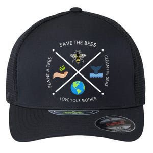 Earth Day Save The Bees Plant More Trees Clean The Seas Flexfit Unipanel Trucker Cap