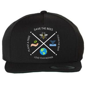 Earth Day Save The Bees Plant More Trees Clean The Seas Wool Snapback Cap