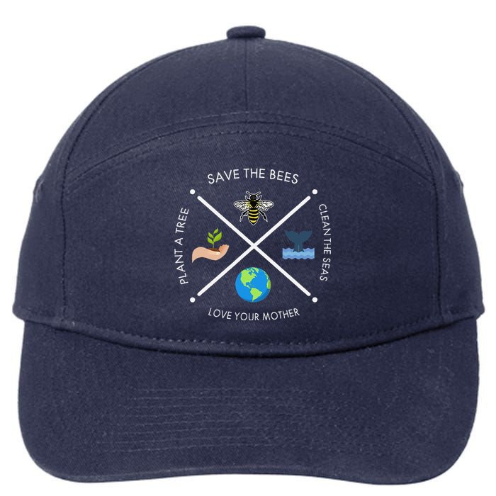 Earth Day Save The Bees Plant More Trees Clean The Seas 7-Panel Snapback Hat