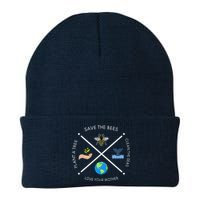 Earth Day Save The Bees Plant More Trees Clean The Seas Knit Cap Winter Beanie