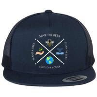 Earth Day Save The Bees Plant More Trees Clean The Seas Flat Bill Trucker Hat