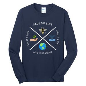 Earth Day Save The Bees Plant More Trees Clean The Seas Tall Long Sleeve T-Shirt