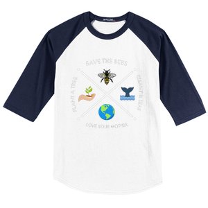 Earth Day Save The Bees Plant More Trees Clean The Seas Baseball Sleeve Shirt