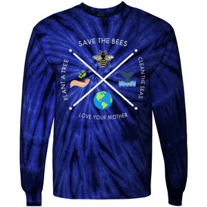 Earth Day Save The Bees Plant More Trees Clean The Seas Tie-Dye Long Sleeve Shirt