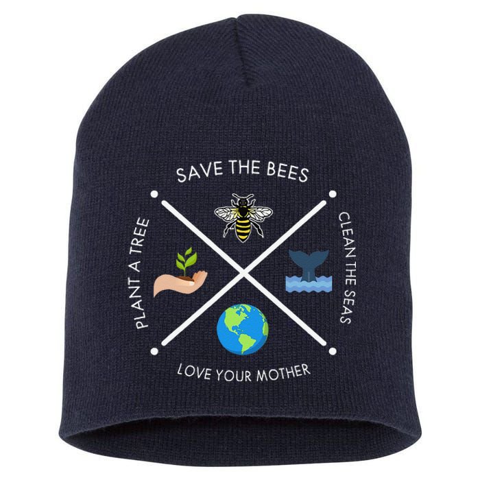 Earth Day Save The Bees Plant More Trees Clean The Seas Short Acrylic Beanie