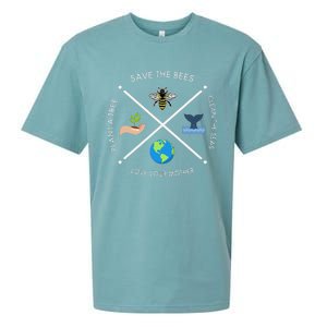 Earth Day Save The Bees Plant More Trees Clean The Seas Sueded Cloud Jersey T-Shirt