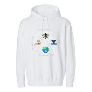 Earth Day Save The Bees Plant More Trees Clean The Seas Garment-Dyed Fleece Hoodie