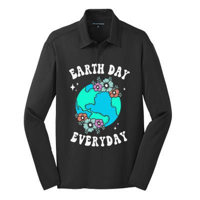 Earth Day Save Our Home Plant More Trees Go Planet Silk Touch Performance Long Sleeve Polo