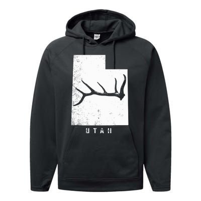 Elk & Deer Shed Antler Hunting Utah Map Performance Fleece Hoodie