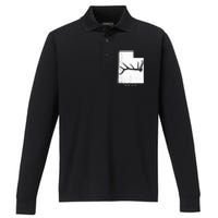 Elk & Deer Shed Antler Hunting Utah Map Performance Long Sleeve Polo