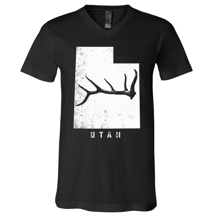 Elk & Deer Shed Antler Hunting Utah Map V-Neck T-Shirt