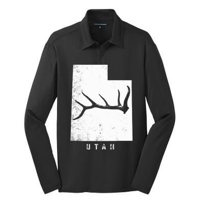 Elk & Deer Shed Antler Hunting Utah Map Silk Touch Performance Long Sleeve Polo