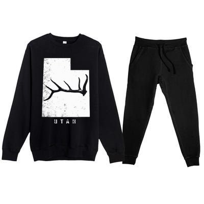 Elk & Deer Shed Antler Hunting Utah Map Premium Crewneck Sweatsuit Set