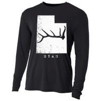 Elk & Deer Shed Antler Hunting Utah Map Cooling Performance Long Sleeve Crew