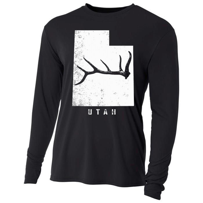 Elk & Deer Shed Antler Hunting Utah Map Cooling Performance Long Sleeve Crew