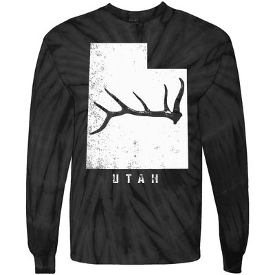 Elk & Deer Shed Antler Hunting Utah Map Tie-Dye Long Sleeve Shirt