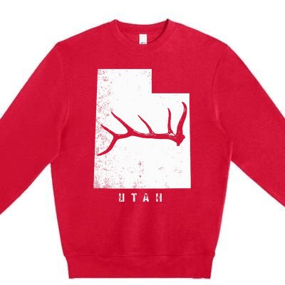 Elk & Deer Shed Antler Hunting Utah Map Premium Crewneck Sweatshirt