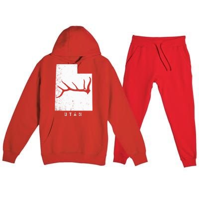 Elk & Deer Shed Antler Hunting Utah Map Premium Hooded Sweatsuit Set