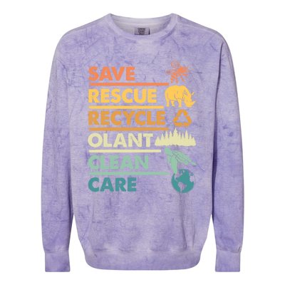 Earth Day Save Bees Rescue Animals Recycle Plastics Gift Colorblast Crewneck Sweatshirt