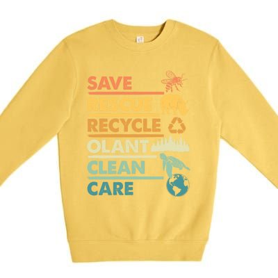 Earth Day Save Bees Rescue Animals Recycle Plastics Gift Premium Crewneck Sweatshirt