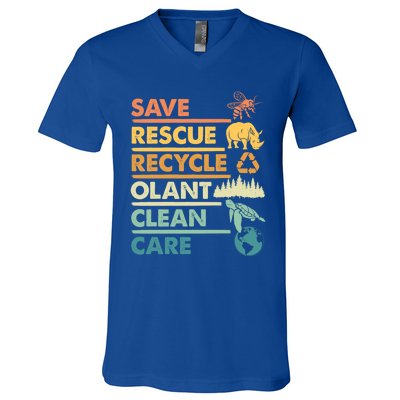 Earth Day Save Bees Rescue Animals Recycle Plastics Gift V-Neck T-Shirt