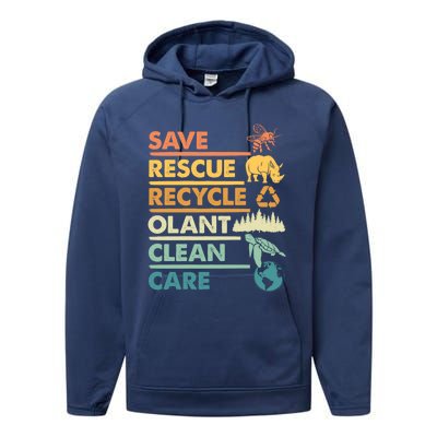 Earth Day Save Bees Rescue Animals Recycle Plastics Gift Performance Fleece Hoodie