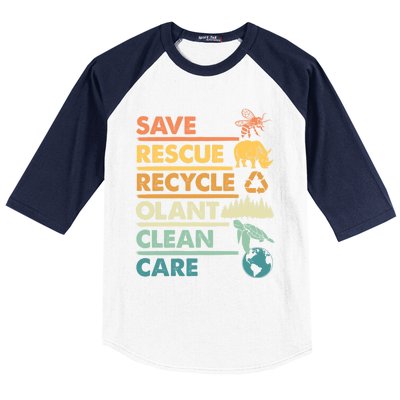 Earth Day Save Bees Rescue Animals Recycle Plastics Gift Baseball Sleeve Shirt