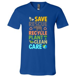 Earth Day Save Bees Rescue Animals Recycle Plastics Great Gift V-Neck T-Shirt