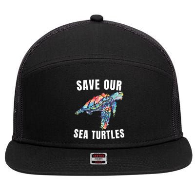 Earth Day, Save Our Sea Turtles Marine Life Sea Turtle Lover 7 Panel Mesh Trucker Snapback Hat