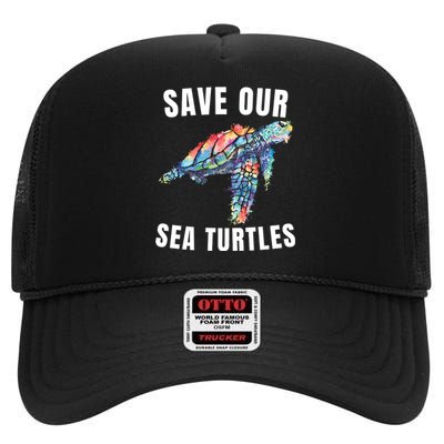 Earth Day, Save Our Sea Turtles Marine Life Sea Turtle Lover High Crown Mesh Back Trucker Hat