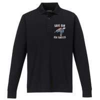 Earth Day, Save Our Sea Turtles Marine Life Sea Turtle Lover Performance Long Sleeve Polo