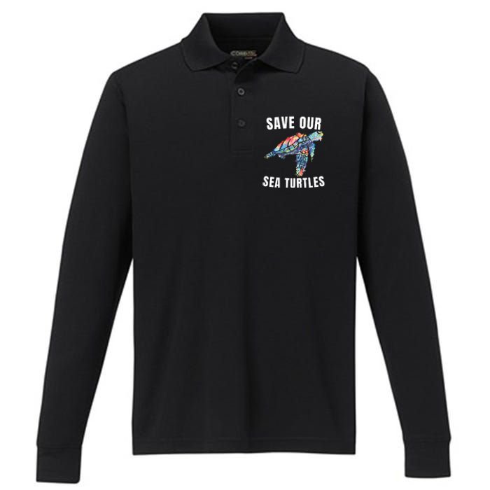 Earth Day, Save Our Sea Turtles Marine Life Sea Turtle Lover Performance Long Sleeve Polo