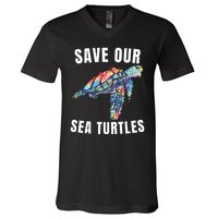 Earth Day, Save Our Sea Turtles Marine Life Sea Turtle Lover V-Neck T-Shirt