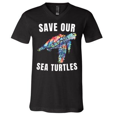 Earth Day, Save Our Sea Turtles Marine Life Sea Turtle Lover V-Neck T-Shirt