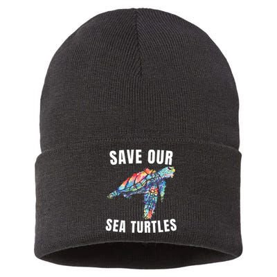 Earth Day, Save Our Sea Turtles Marine Life Sea Turtle Lover Sustainable Knit Beanie