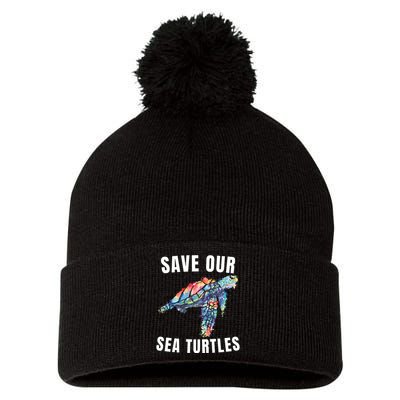 Earth Day, Save Our Sea Turtles Marine Life Sea Turtle Lover Pom Pom 12in Knit Beanie