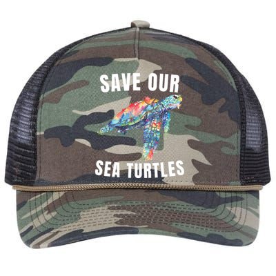 Earth Day, Save Our Sea Turtles Marine Life Sea Turtle Lover Retro Rope Trucker Hat Cap