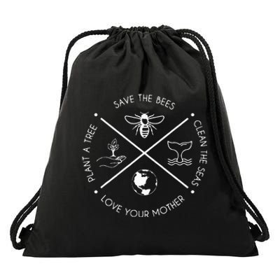 Earth Day Save The Bees Plant More Trees Clean The Seas Drawstring Bag