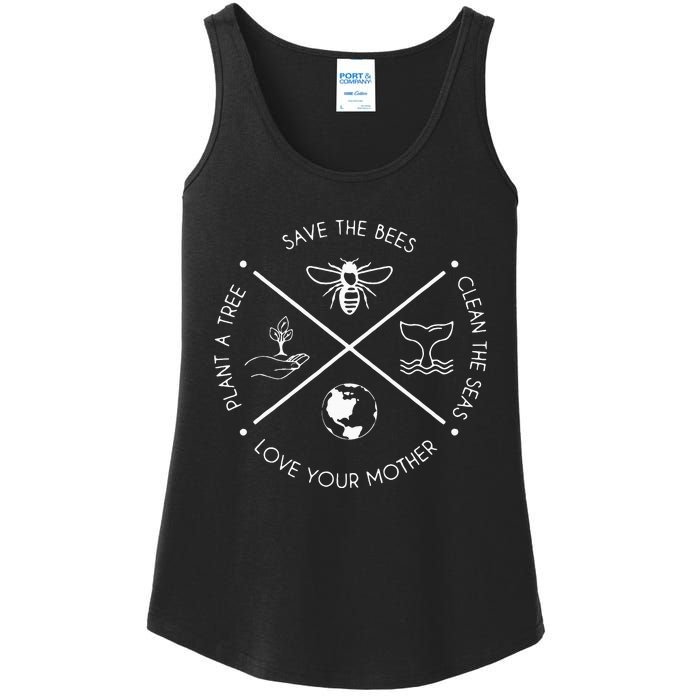 Earth Day Save The Bees Plant More Trees Clean The Seas Ladies Essential Tank