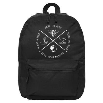 Earth Day Save The Bees Plant More Trees Clean The Seas 16 in Basic Backpack