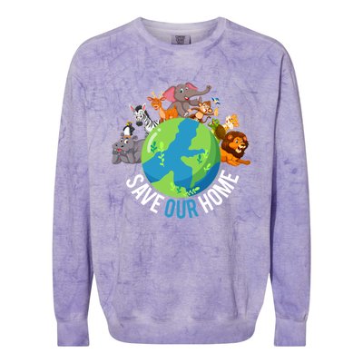 Earth Day Save Our Home Animals Wildlife Environt Planet Gift Colorblast Crewneck Sweatshirt