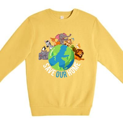 Earth Day Save Our Home Animals Wildlife Environt Planet Gift Premium Crewneck Sweatshirt