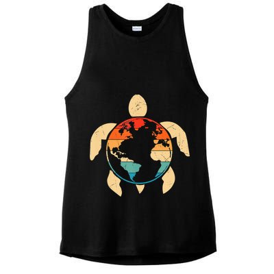 Earth Day Save Environment Cute Turtle Planet Protection Ladies PosiCharge Tri-Blend Wicking Tank