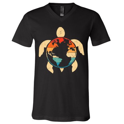 Earth Day Save Environment Cute Turtle Planet Protection V-Neck T-Shirt