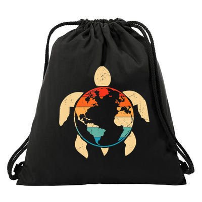Earth Day Save Environment Cute Turtle Planet Protection Drawstring Bag
