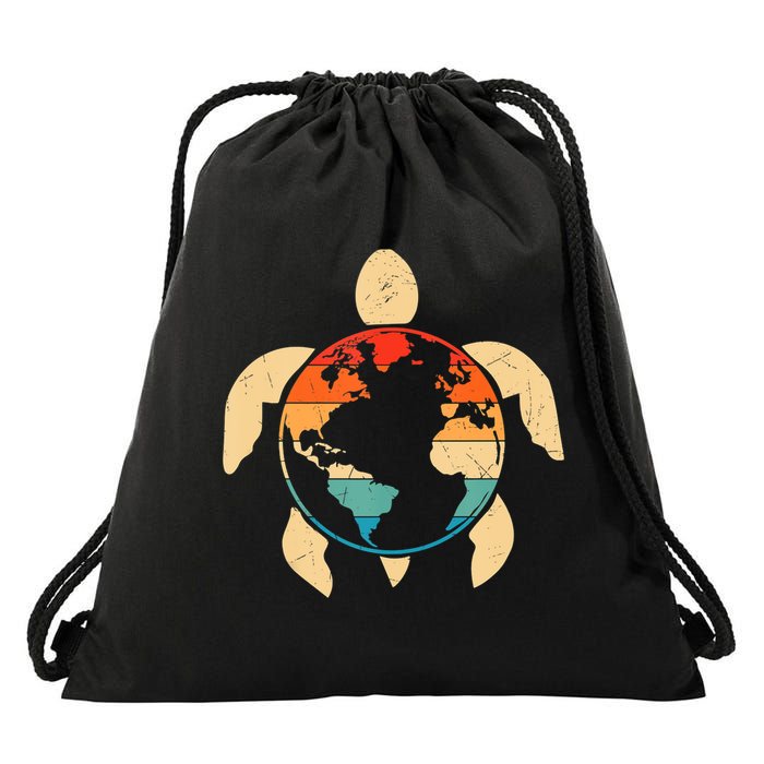 Earth Day Save Environment Cute Turtle Planet Protection Drawstring Bag
