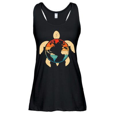 Earth Day Save Environment Cute Turtle Planet Protection Ladies Essential Flowy Tank