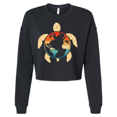 Earth Day Save Environment Cute Turtle Planet Protection Cropped Pullover Crew